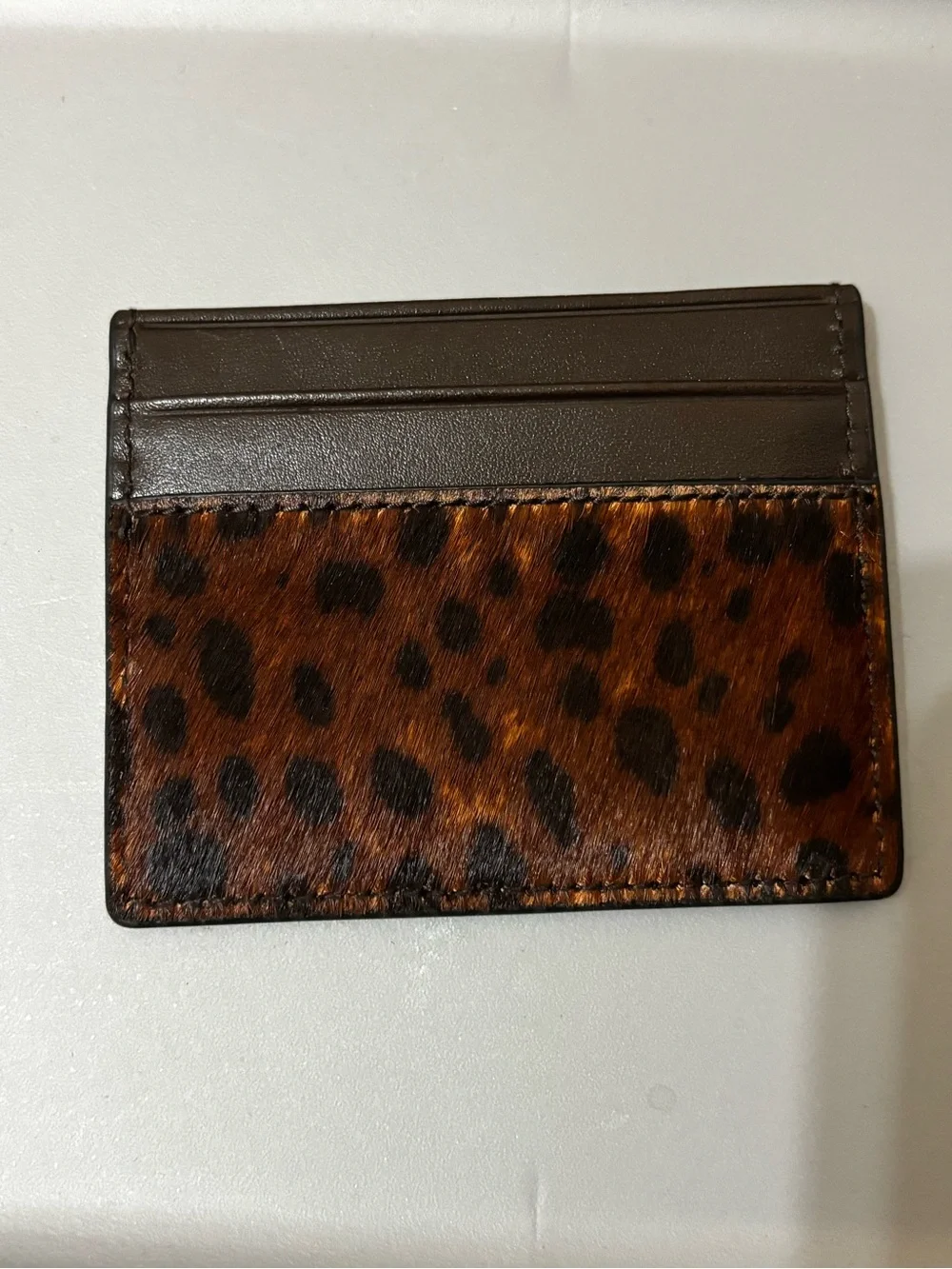 Leather Card Holder with Brown Leopard Haircalf NEW